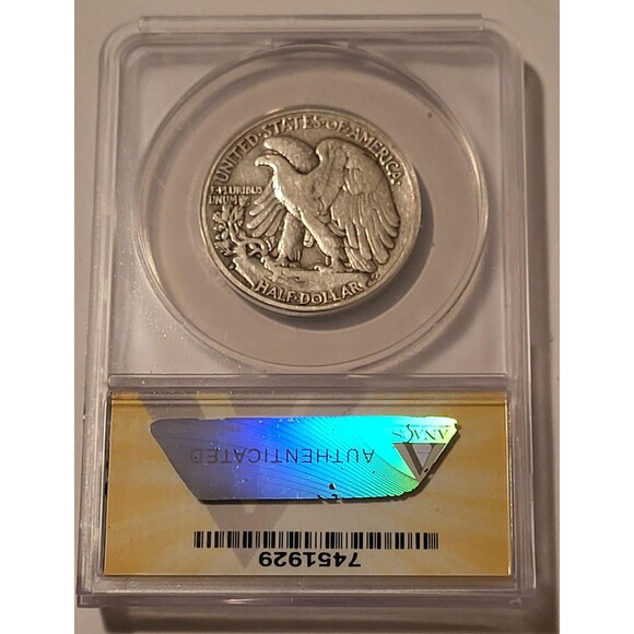 1933 S Walking Liberty Silver Half Dollar VF30 ANACS - Picture 2 of 2